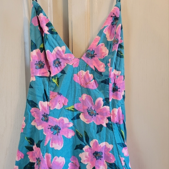 Free People Teal Pink Floral Open Back Midi Dress - Picture 4 of 11